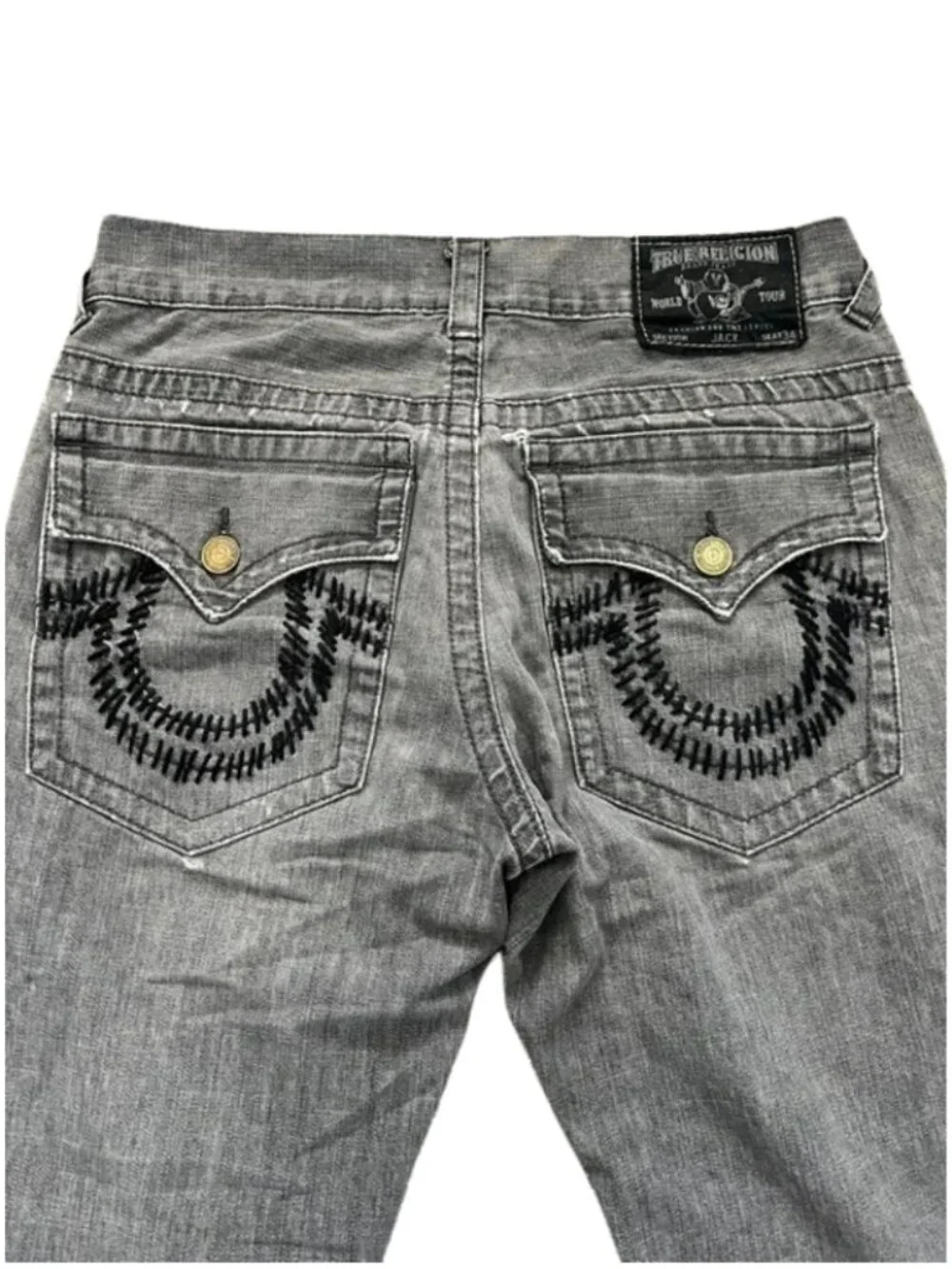 Rare True Religion Jack Men's Distressed Gray Black Jeans Straight Fit - Size 34